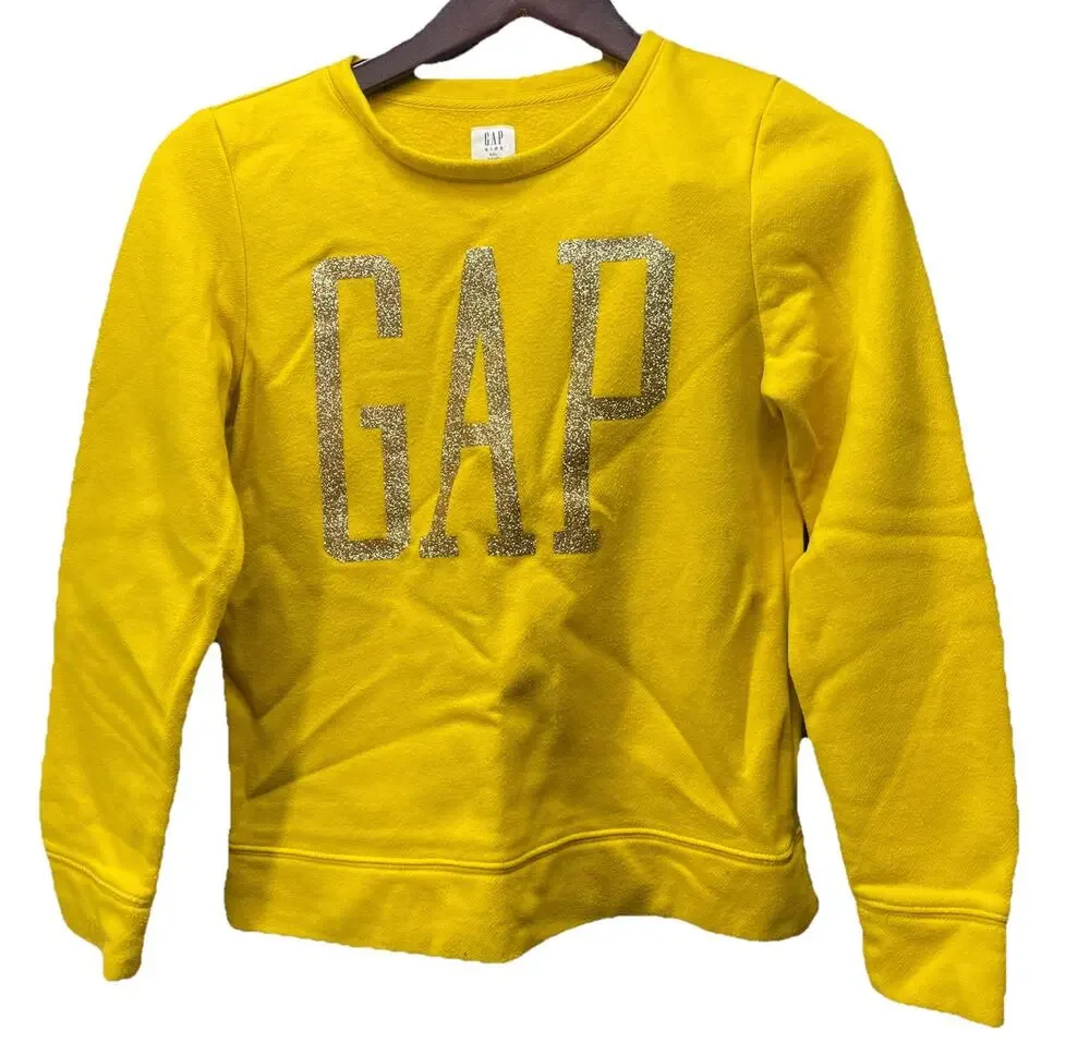 Kids Gap Logo Crewneck Sweater Metallic Youth Size XXL 14/16 Yellow Pullover